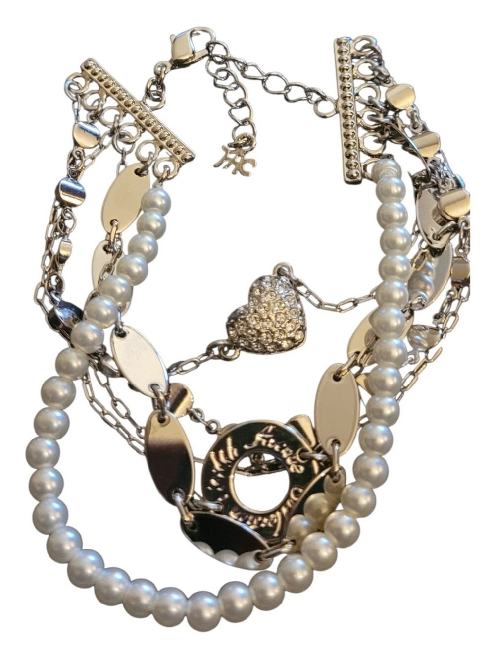 🥳4/$75!🥳 Silver 6-Layer Crystl Heart &Pearl Bracelet